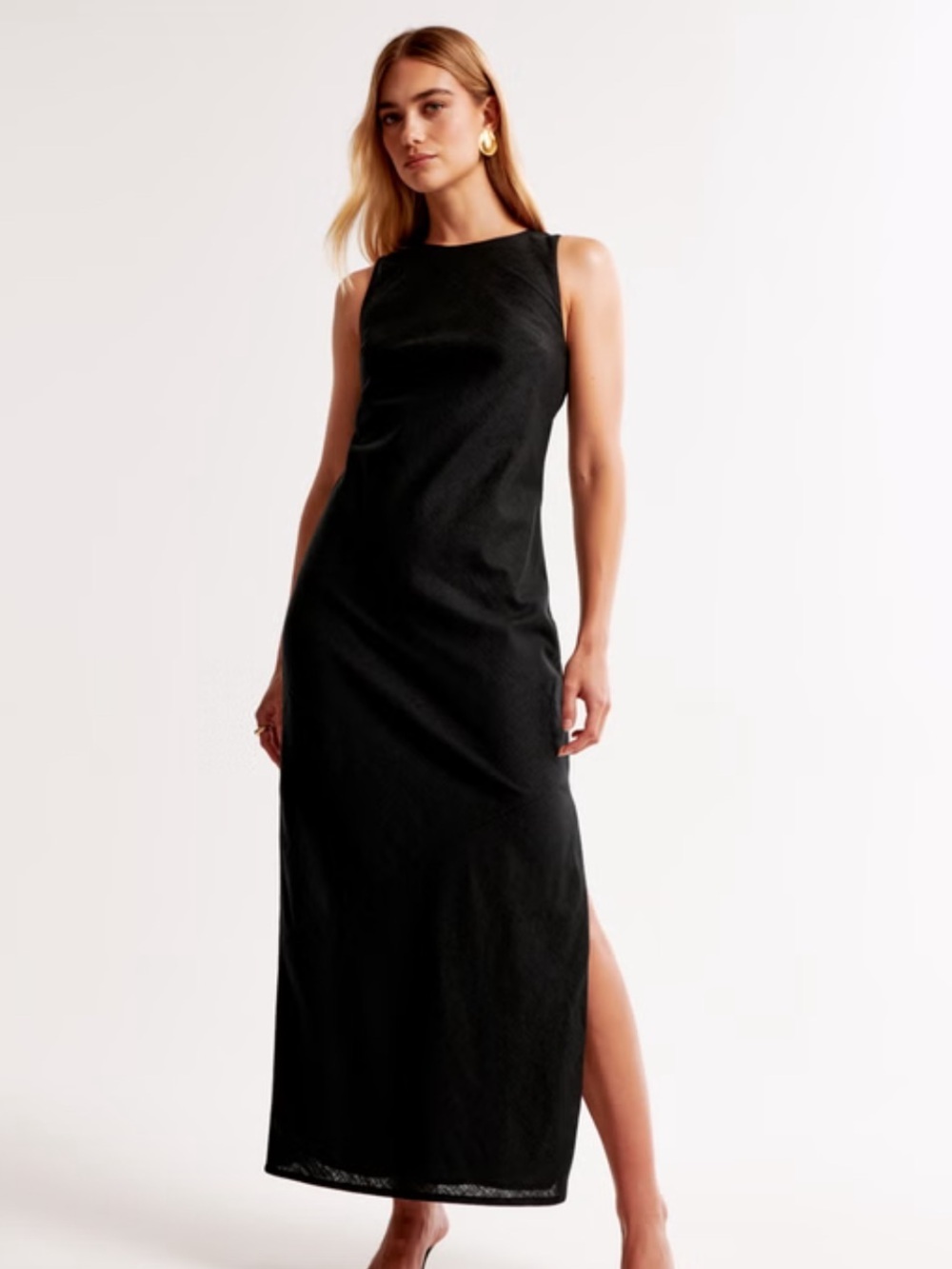 Abercrombie & fitch womens black High-Neck Linen-Blend Maxi Dress S